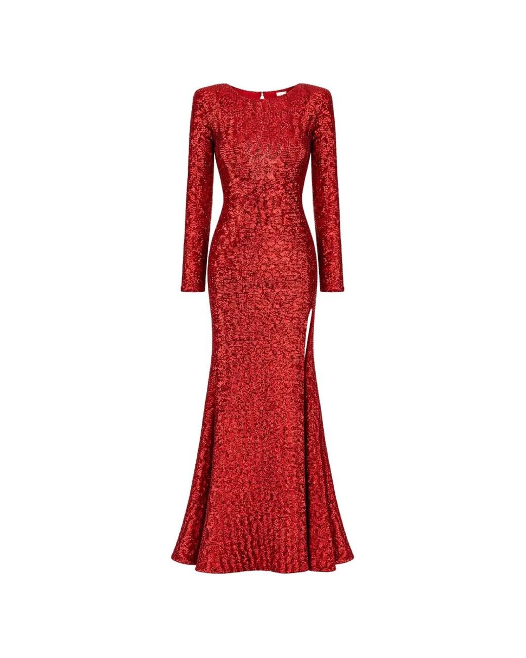 Redemption Red Sequin-Embellished Open-Back Maxi Dress