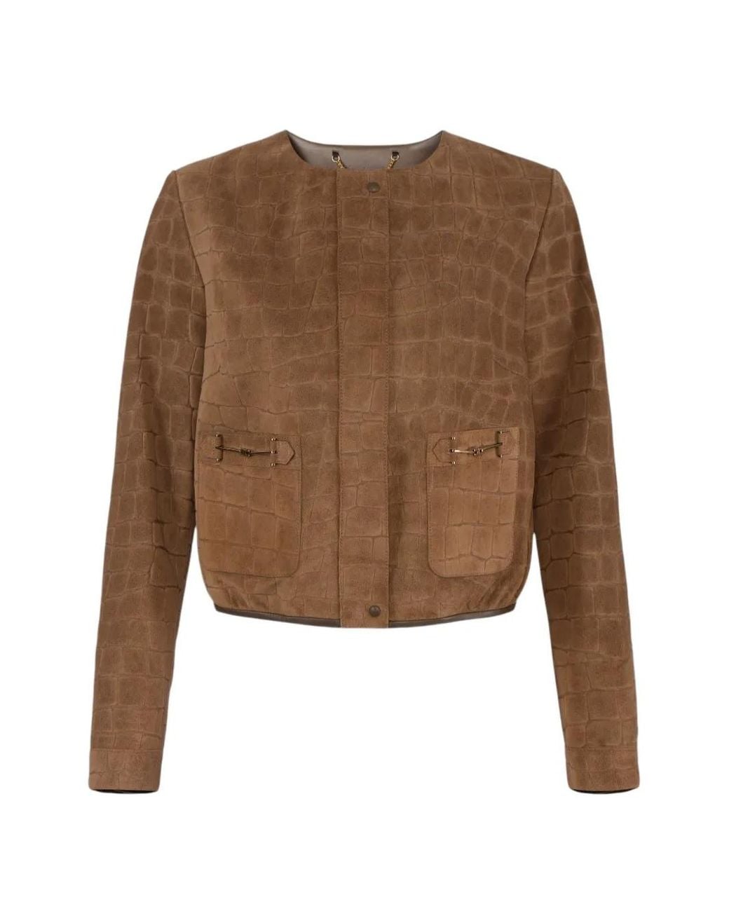 Elisabetta Franchi Brown Veste En Daim À Imprimé Alligator