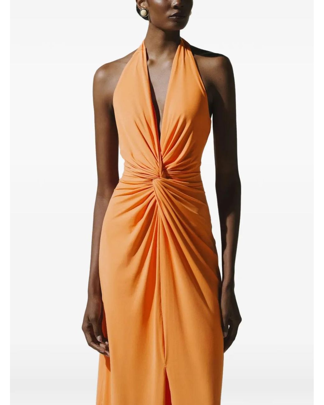 Baobab Orange Eleonora Maxi Knot-Detail Ruched Dress