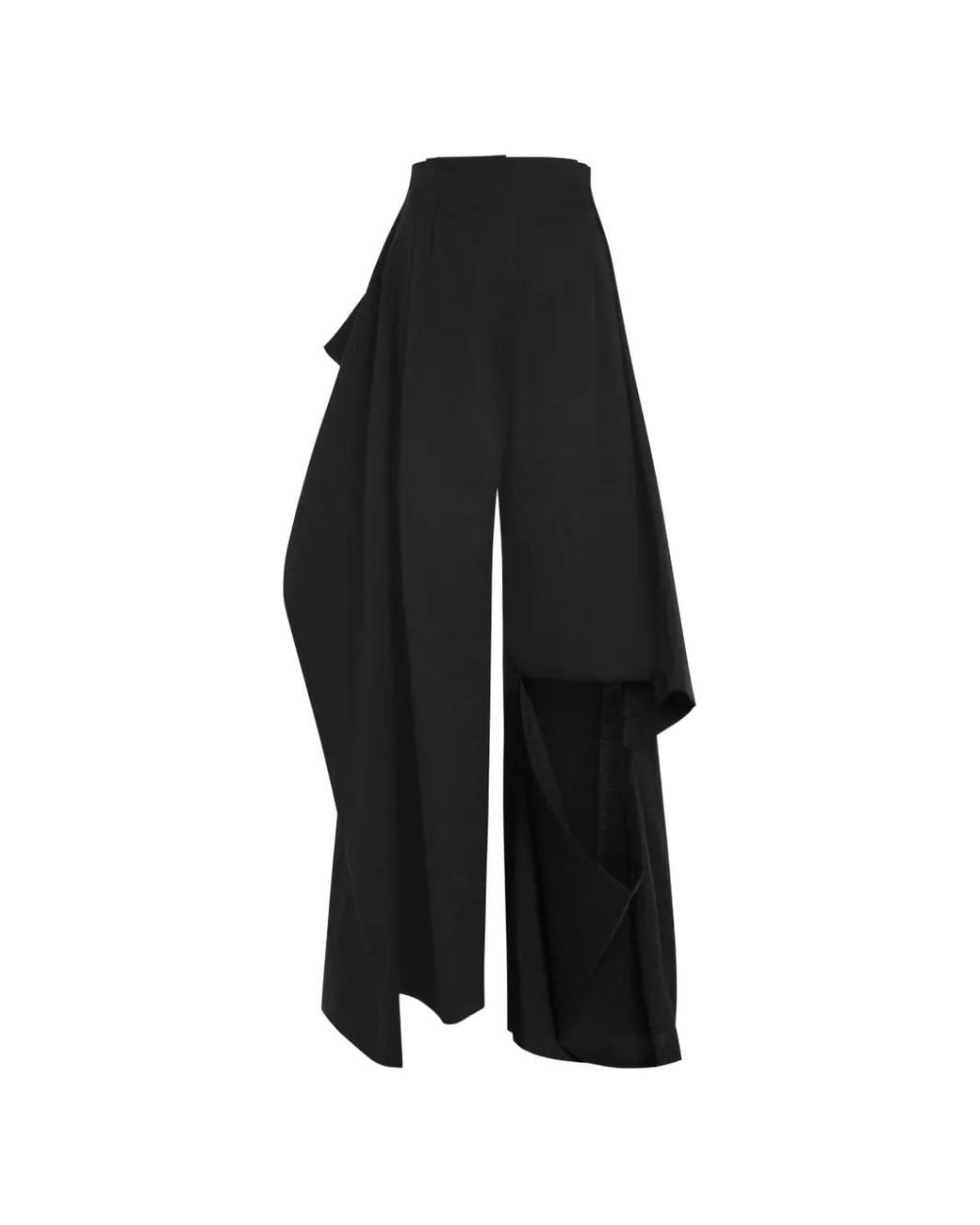 A.W.A.K.E. MODE Black Slit-Knee Draped Trousers