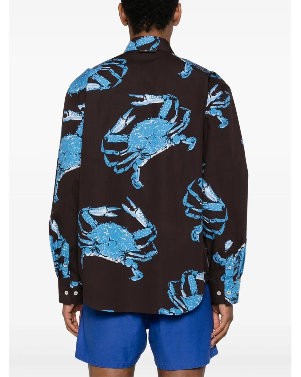 MSGM Blue King Crab-Print Cotton Shirt for men