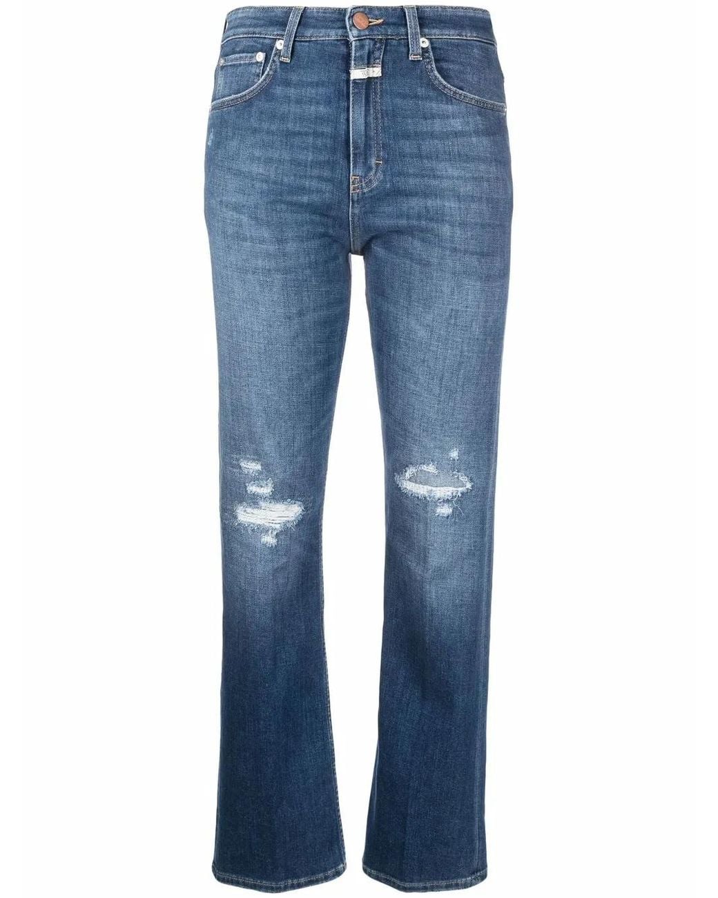 Closed Blue Distressed Straight-Leg Tapered Jeans