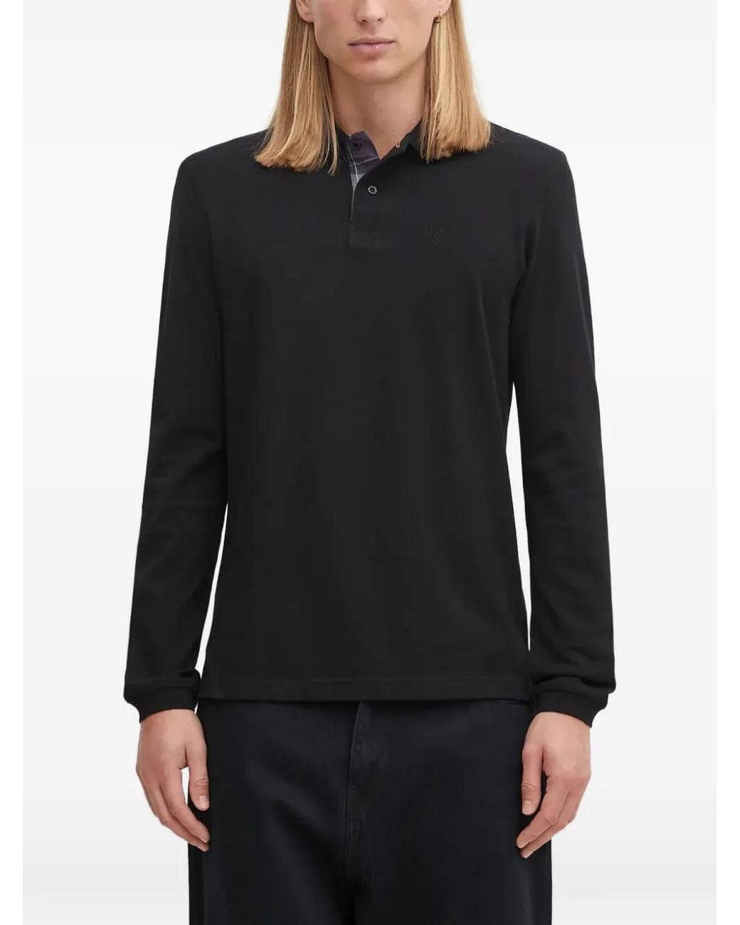 Barbour Black Long-Sleeved Polo Shirt for men