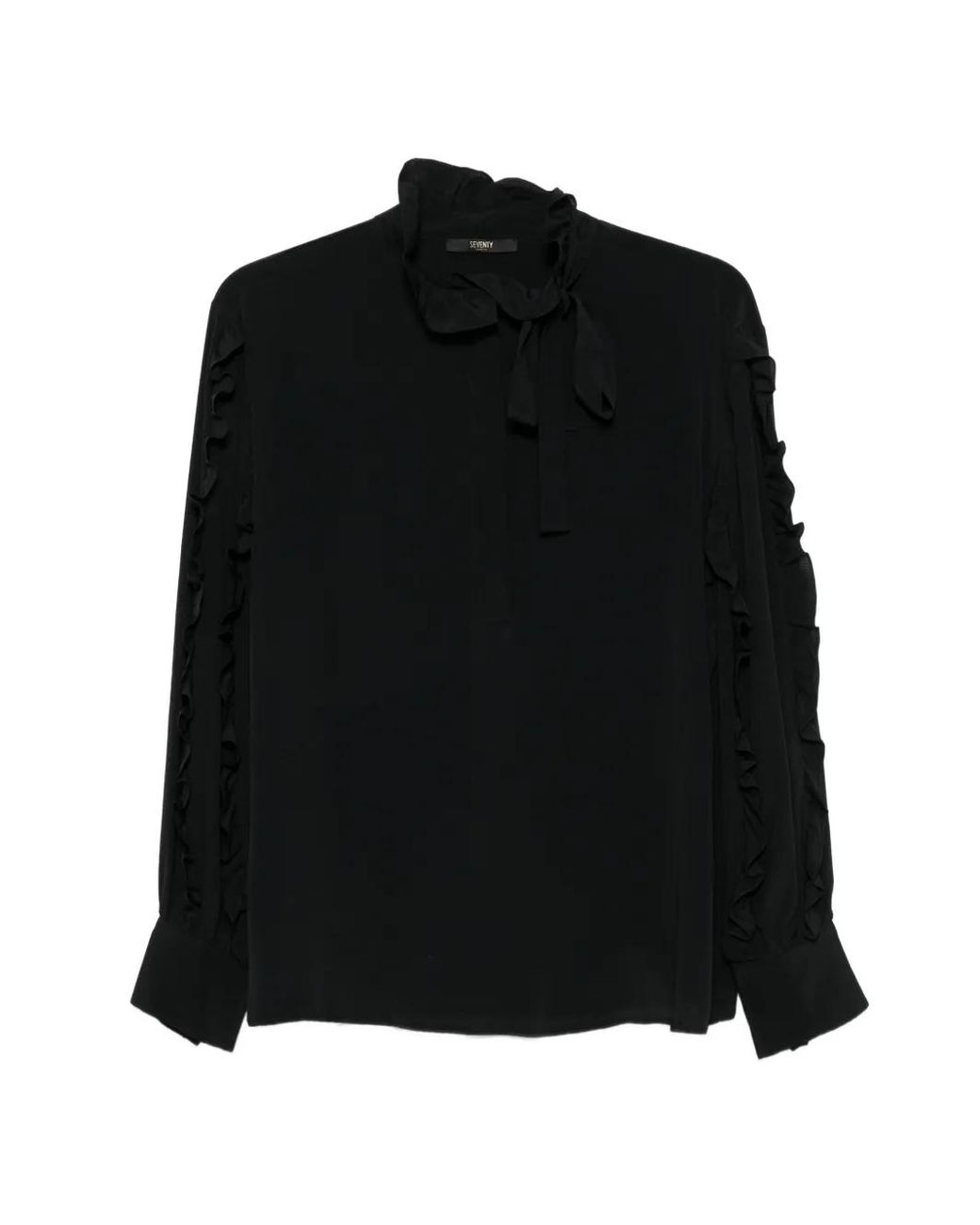 Seventy Black Ruffle-Trim Pussy-Bow Blouse
