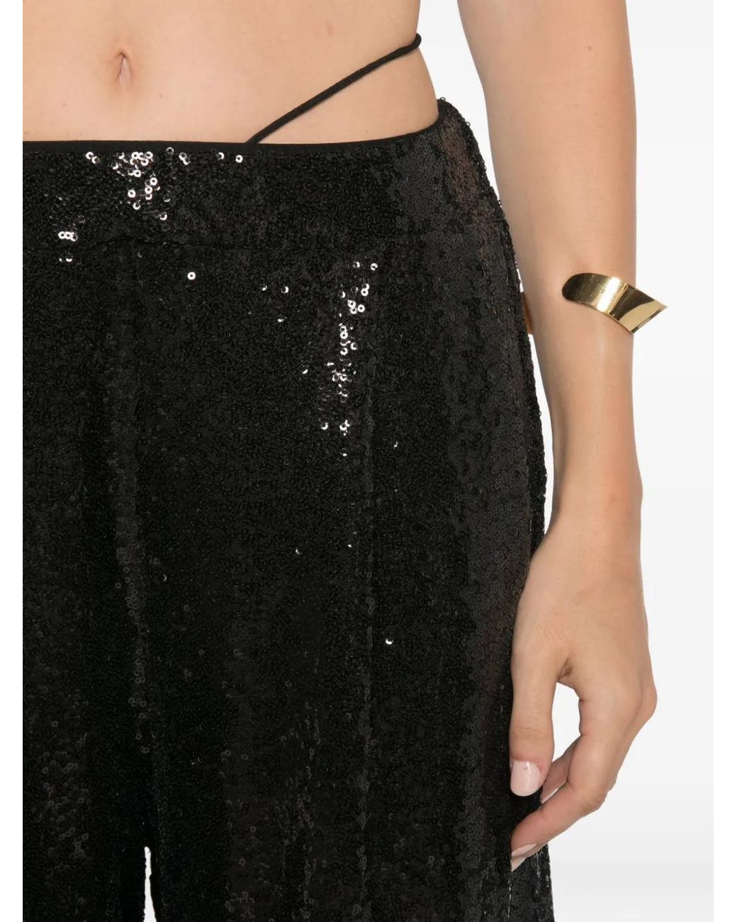 Amazuìn Black Gal Sequins Wide-Leg Trousers