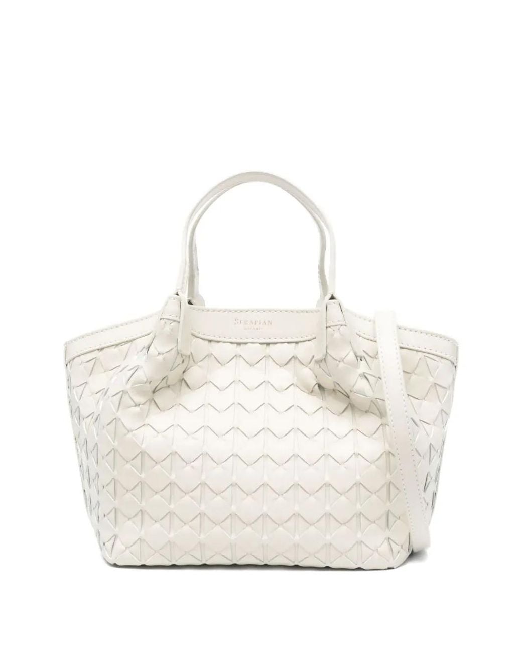 Serapian White Gewebter Shopper aus Leder