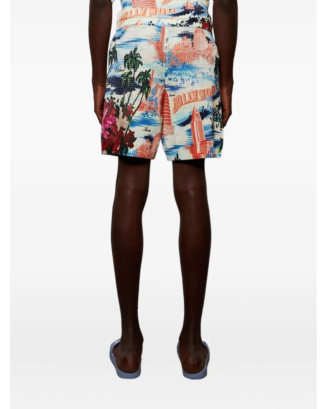 Amiri Blue Cityscape Printed Drawstring Shorts for men