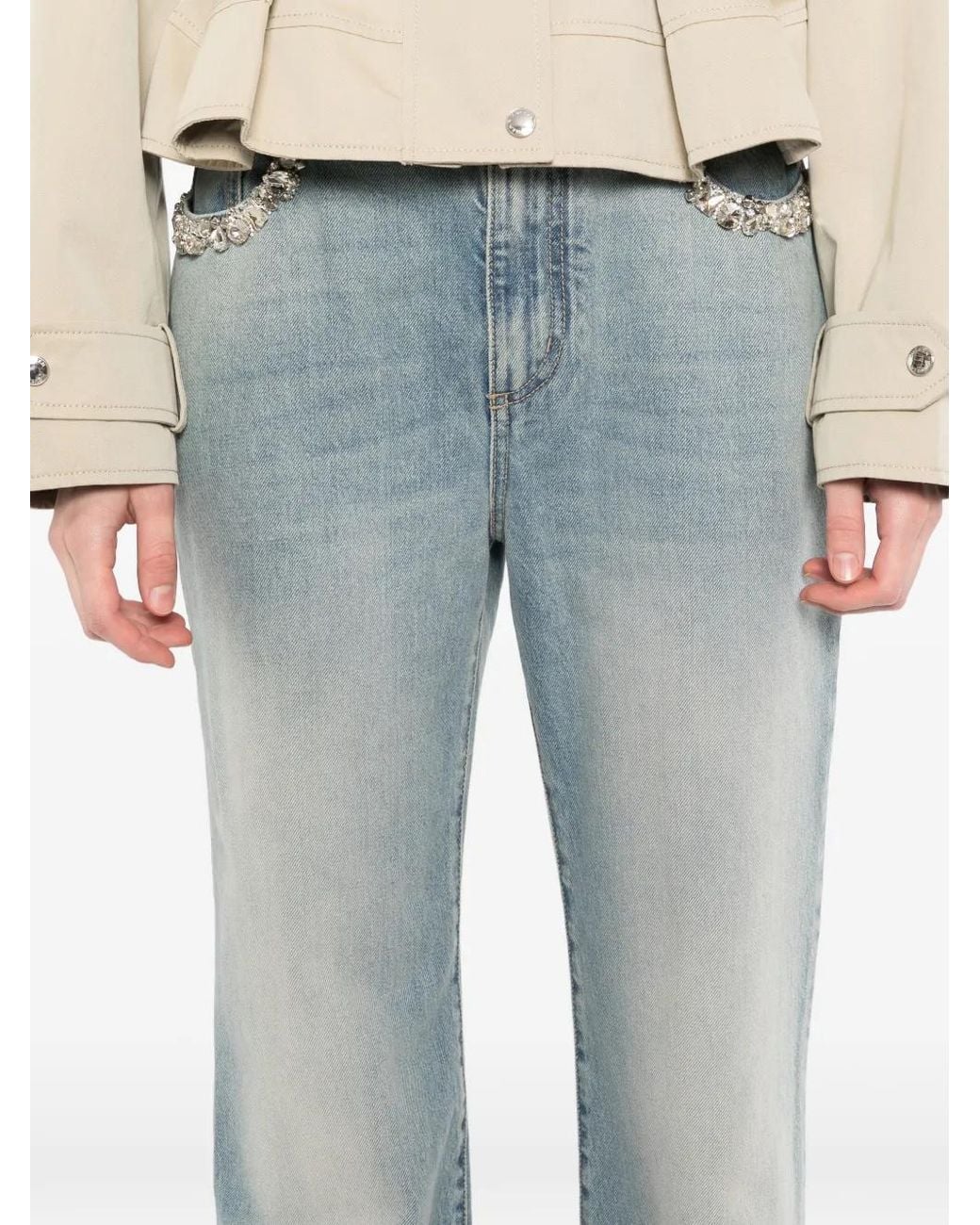McQueen Blue Crystal-Embellished Jeans
