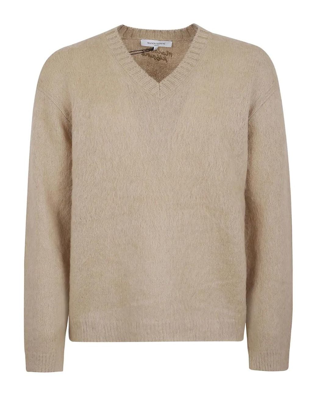 Maison Kitsuné Natural V-Neck Wool Sweater for men
