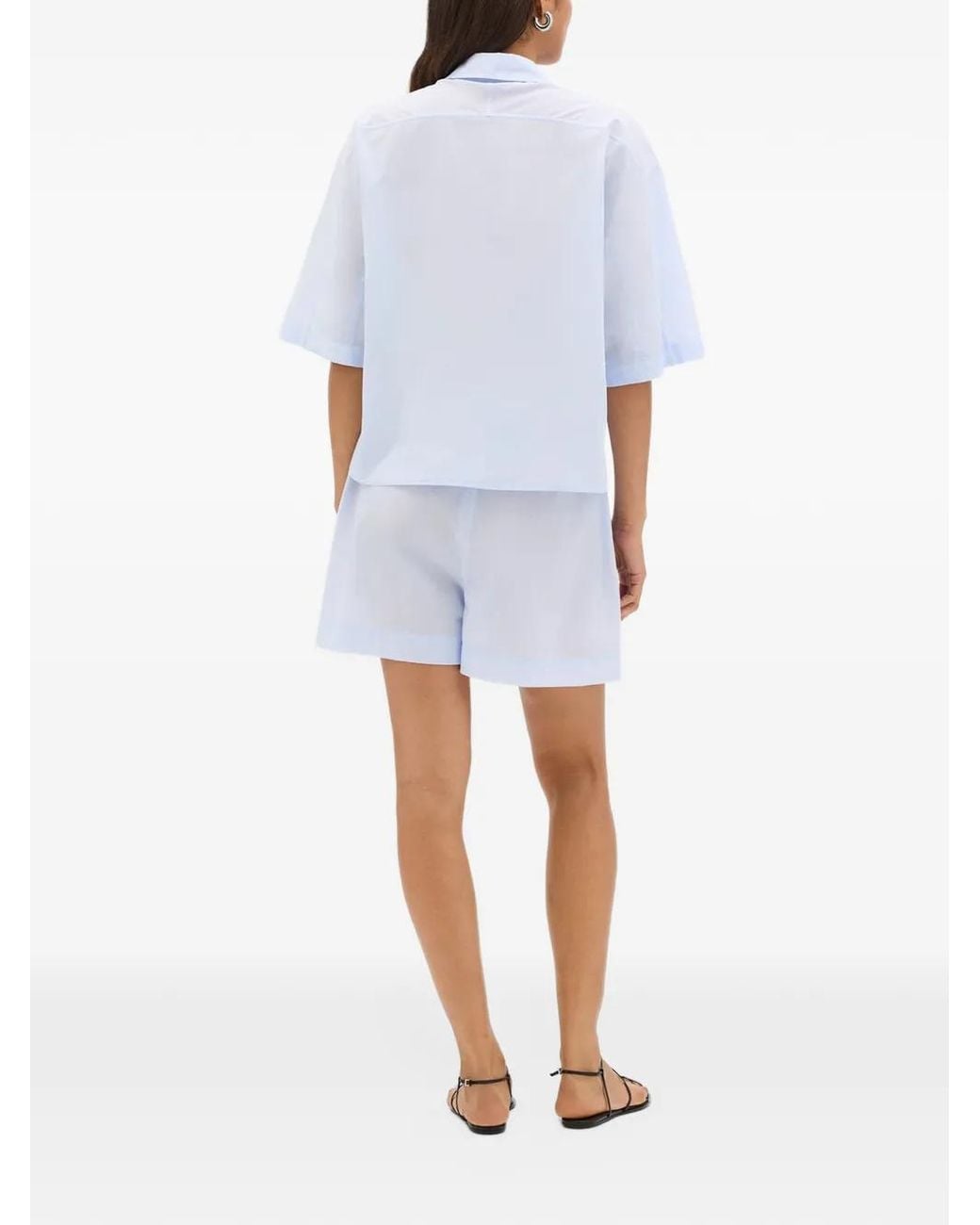 Another Tomorrow White Pleated Drawcord Cotton Shorts
