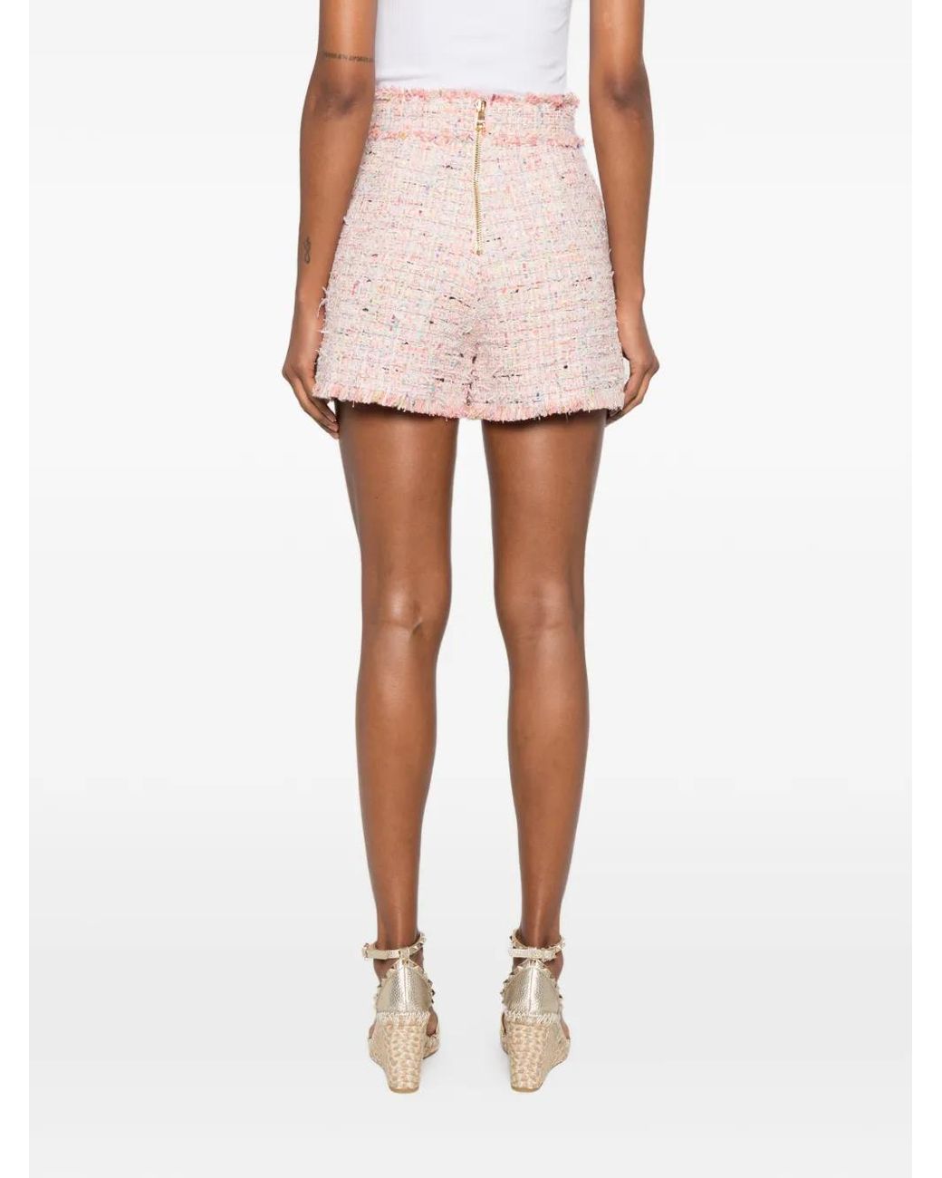 Short Boutonné En Tweed Balmain en coloris Pink
