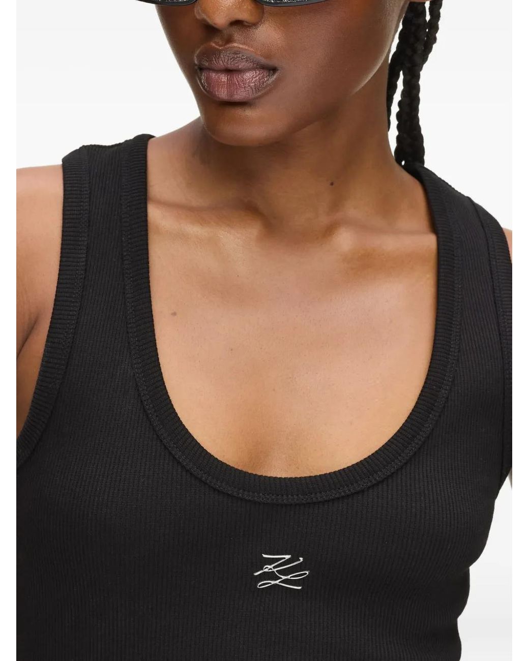 Karl Lagerfeld Black Autograph Ribbed Tank Top
