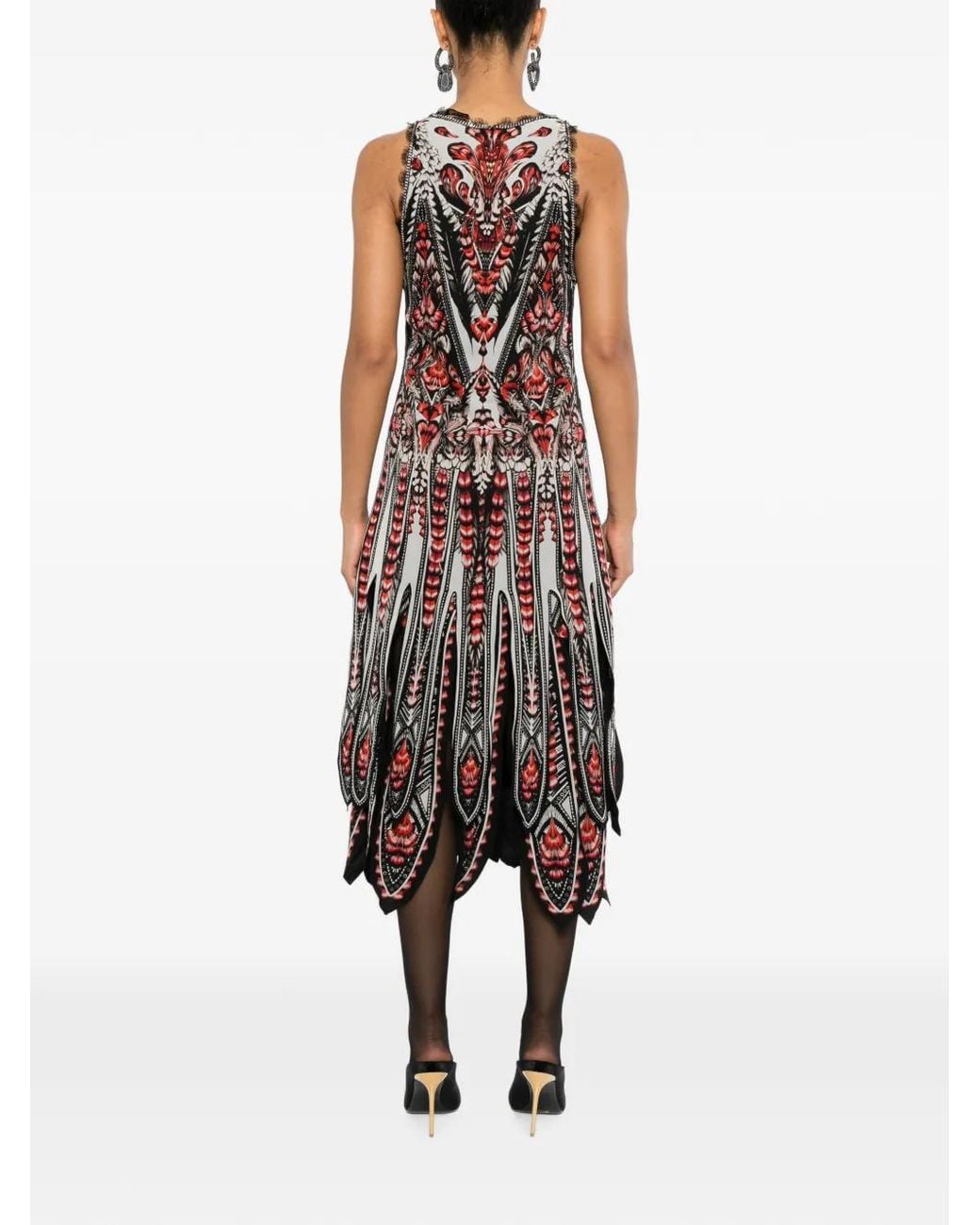 Roberto Cavalli White Robe Mi-Longue À Imprimé Graphique