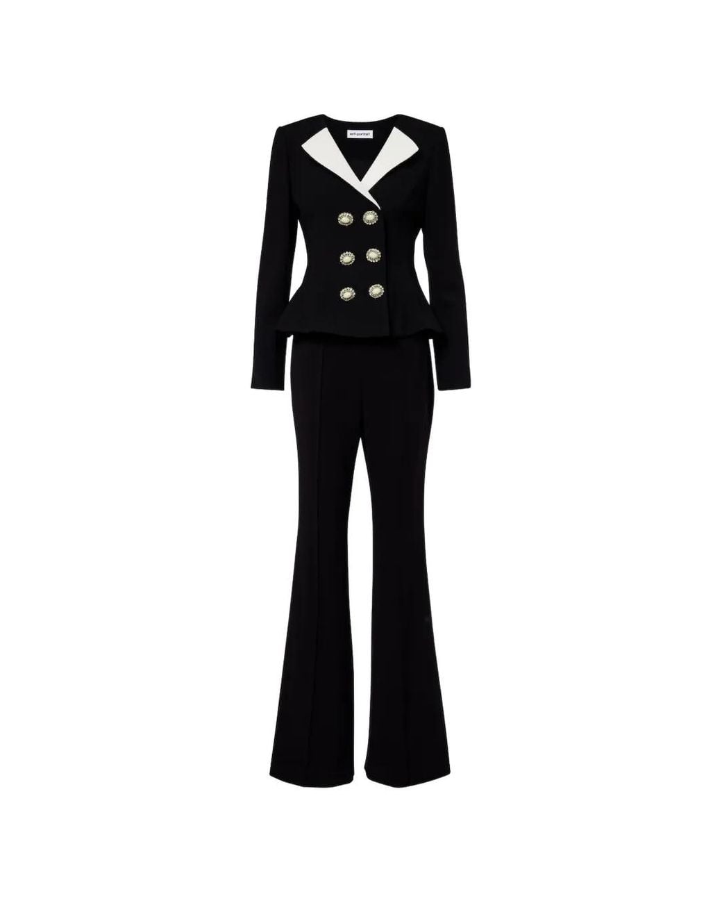 Self-Portrait Black Embellished-Button Peplum Jumpsuit