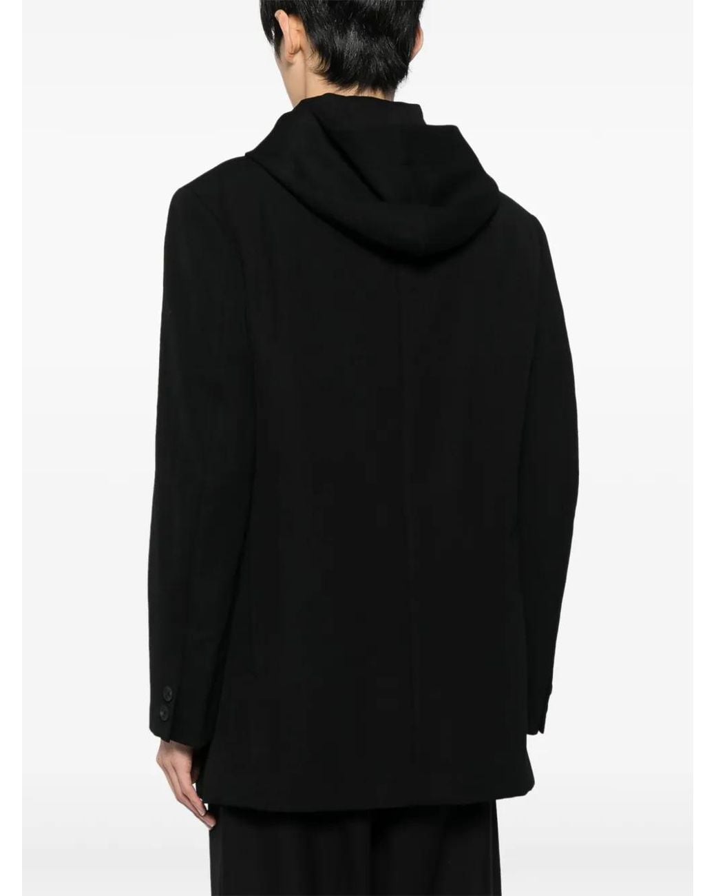 Yohji Yamamoto Black Hooded Wool Jacket for men