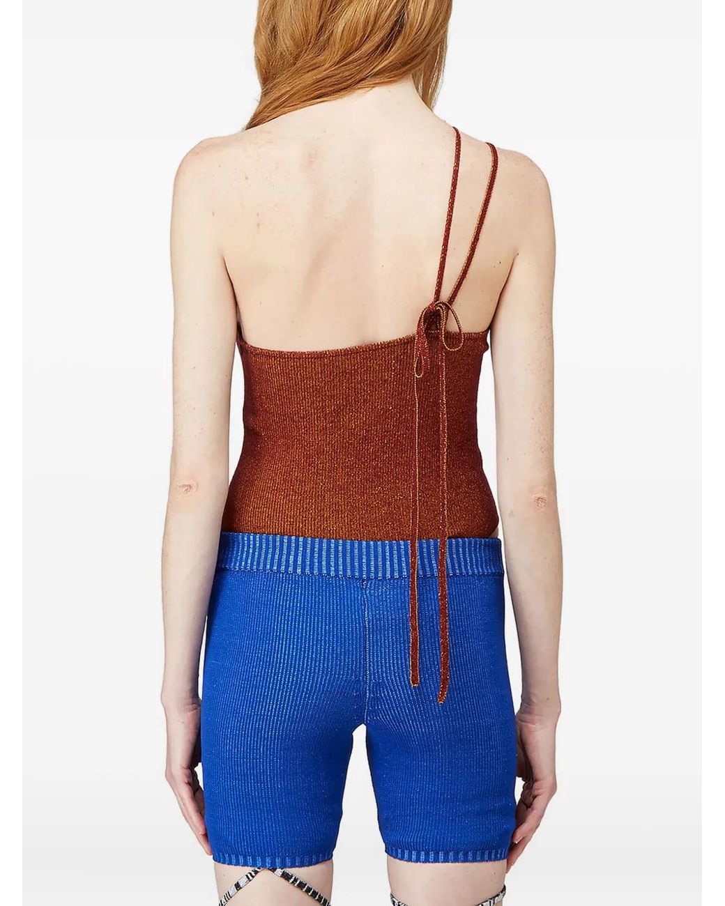 Isa Boulder Blue One-Shoulder Ribbed Tank Top