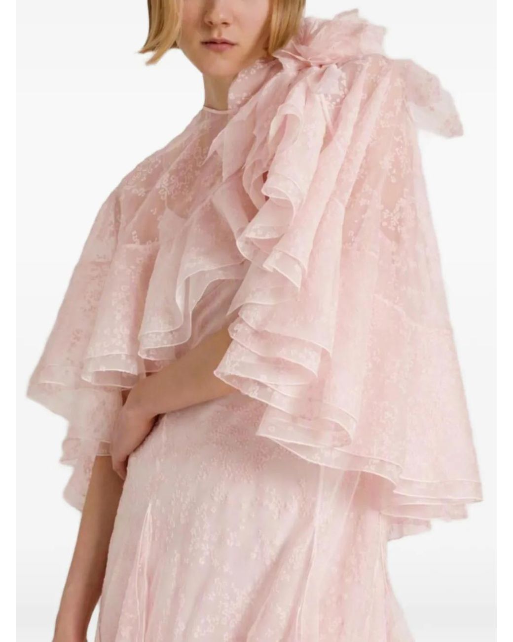 Alberta Ferretti Pink Floral-Lace Maxi Dress