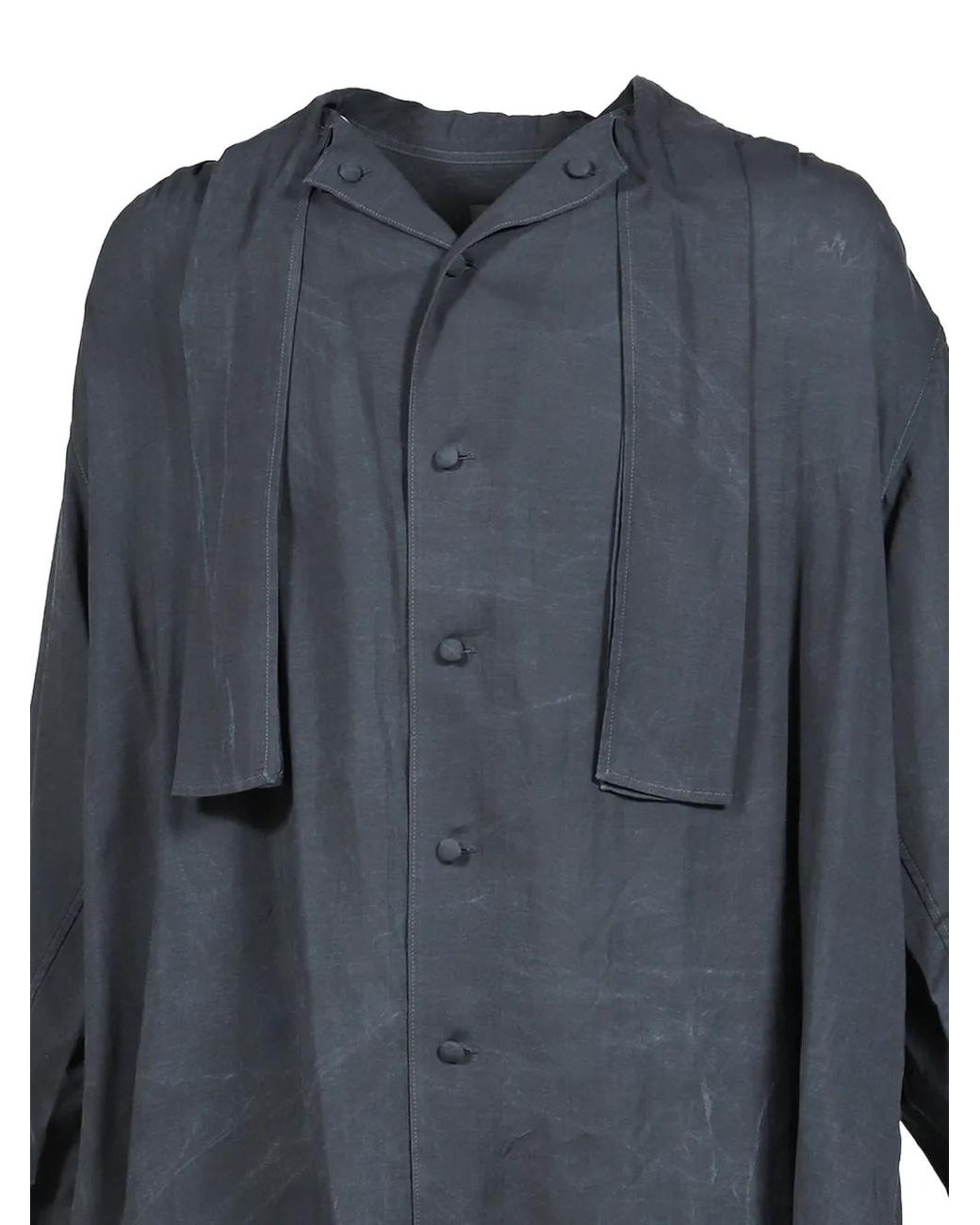 Yohji Yamamoto Gray Washer-Finish Gathered Shirt for men