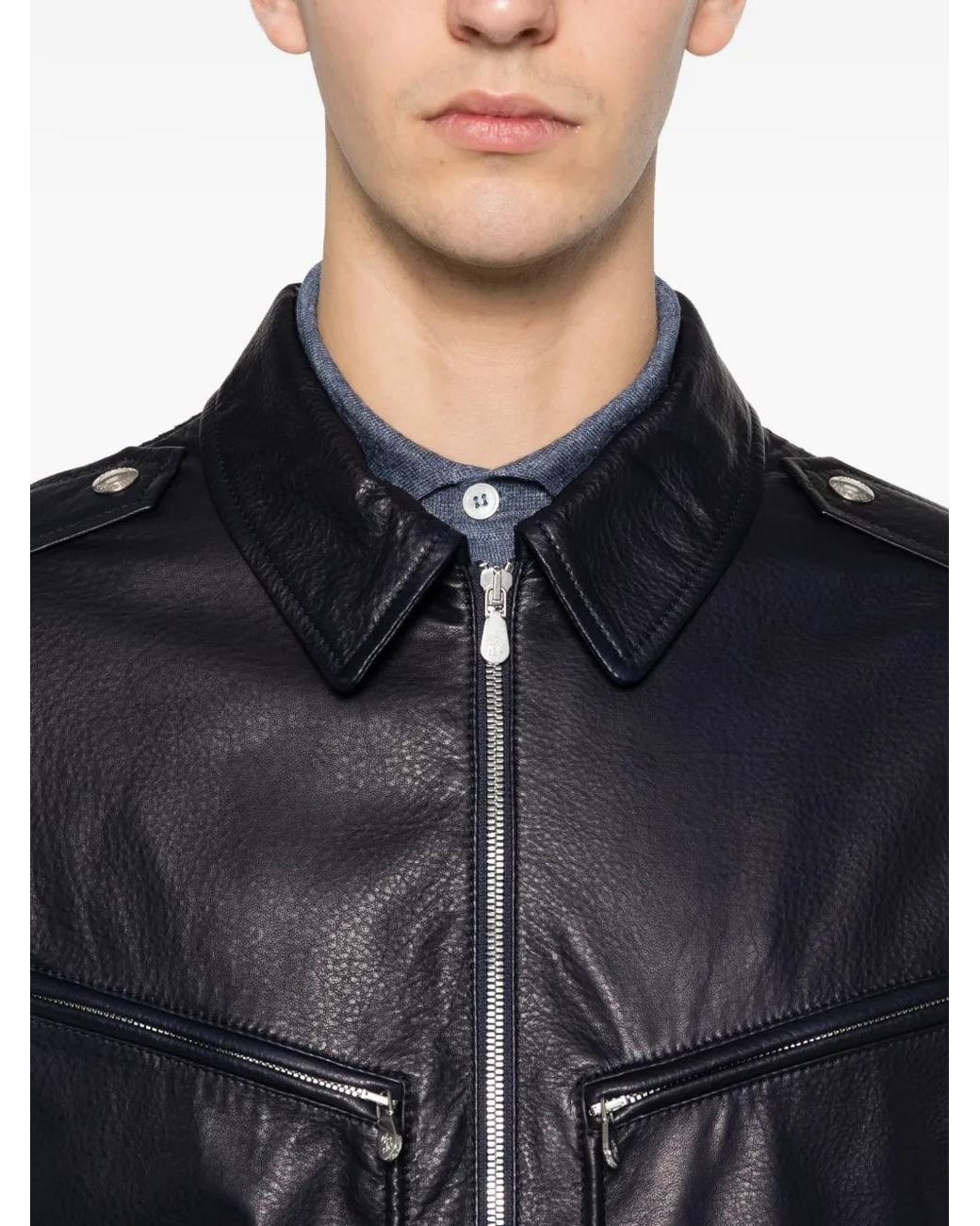 Brunello Cucinelli Black Leather Jacket for men