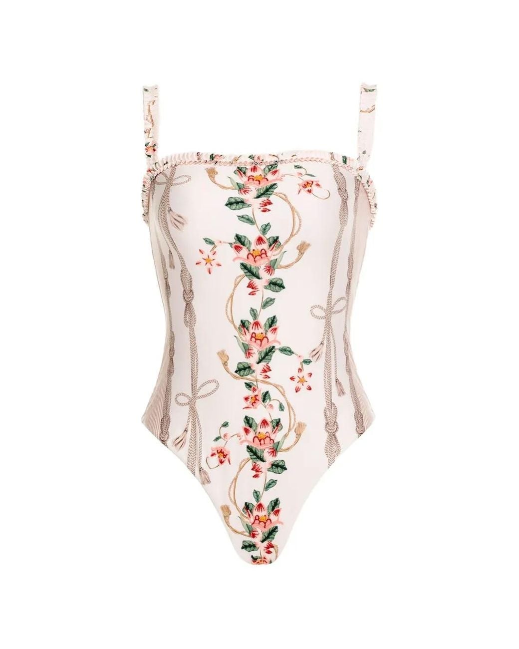 Agua Bendita White Limon Navegante Floral-Print Ruffled Swimsuit