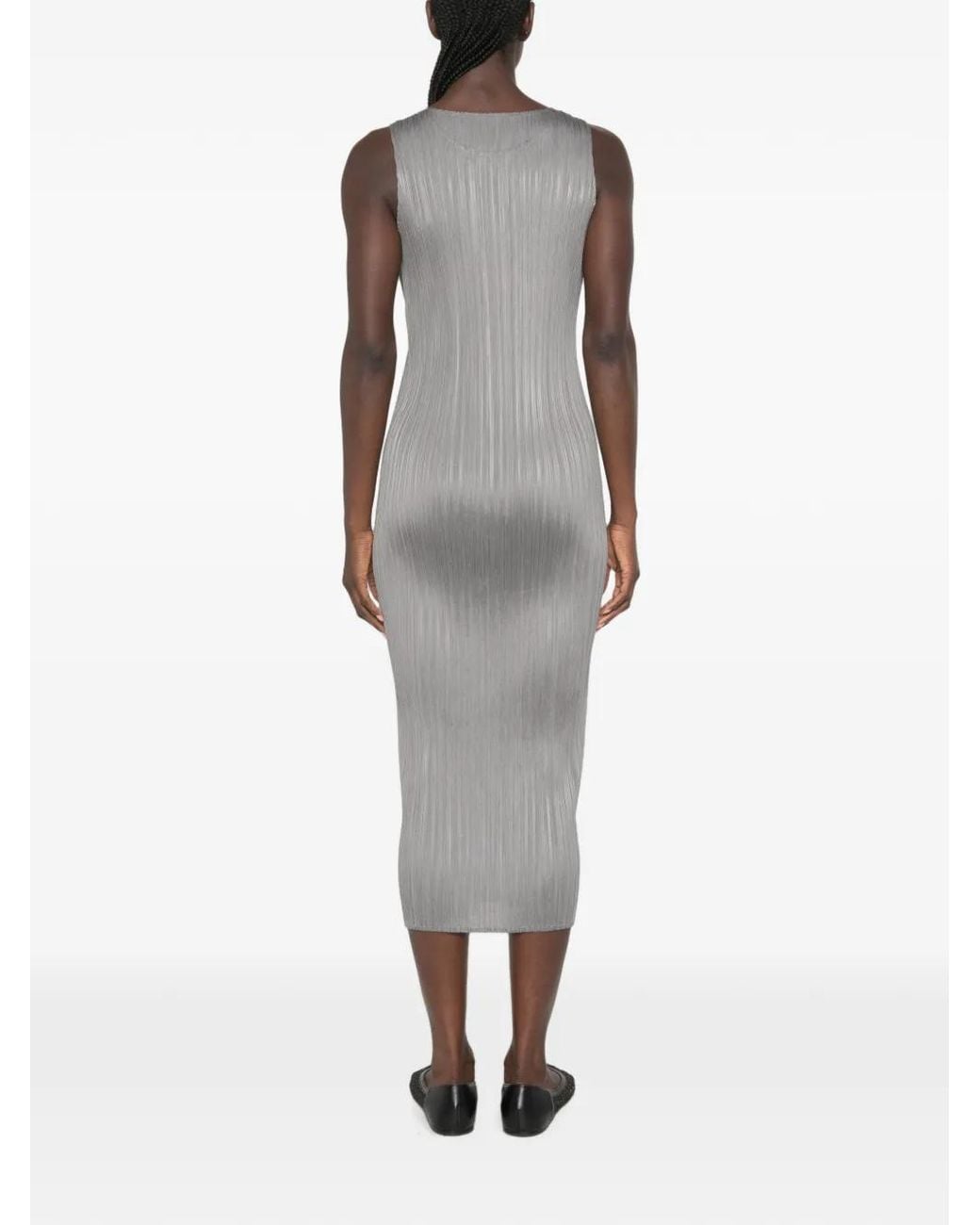 Pleats Please Issey Miyake Gray Plissé-Effect Midi Dress