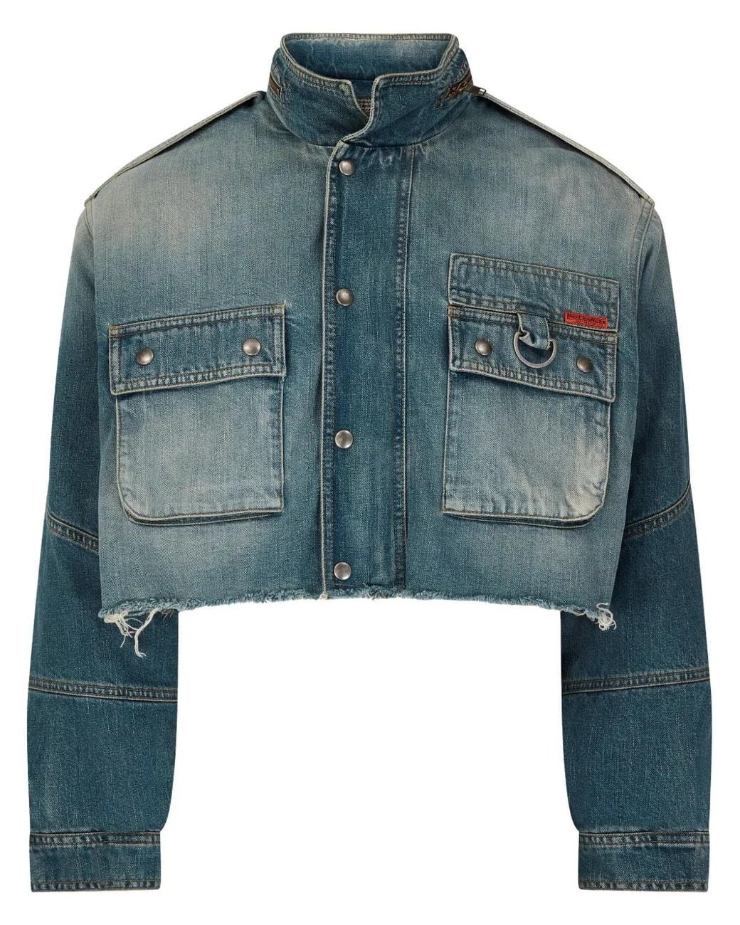 Martine Rose Blue Logo-Patch Denim Cropped Jacket for men