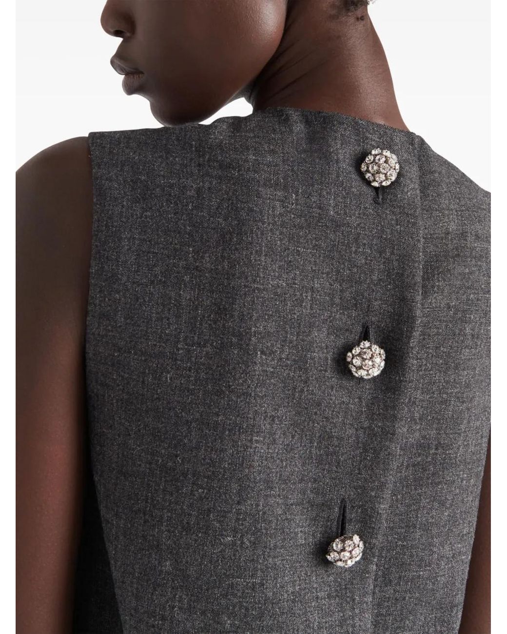 Prada Gray Feather-Detail Mini Dress