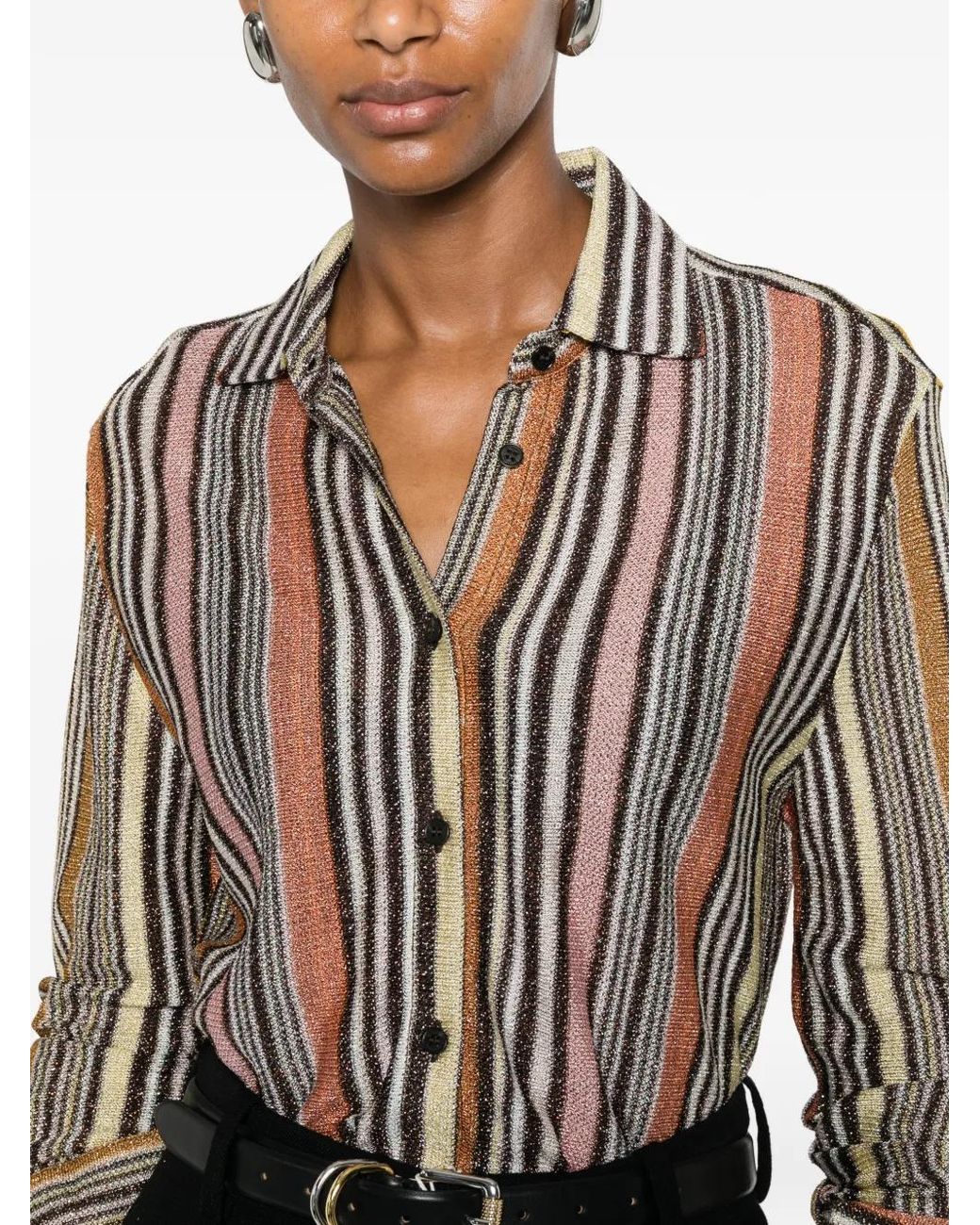Missoni White Striped Metallic-Thread Shirt