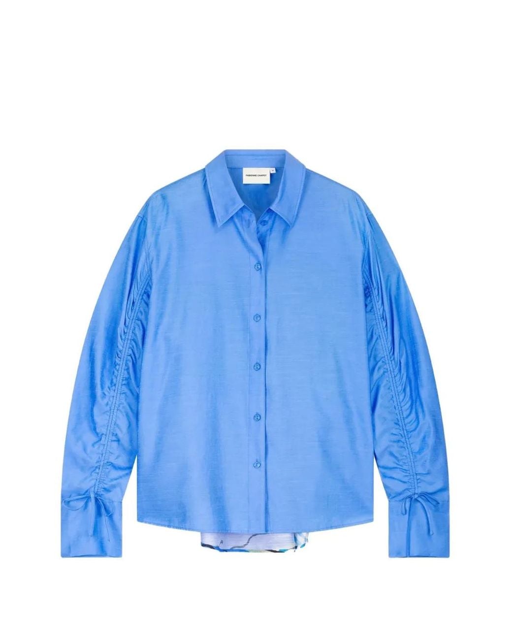 FABIENNE CHAPOT Blue Navina Ruched-Sleeve Landscape-Print Shirt