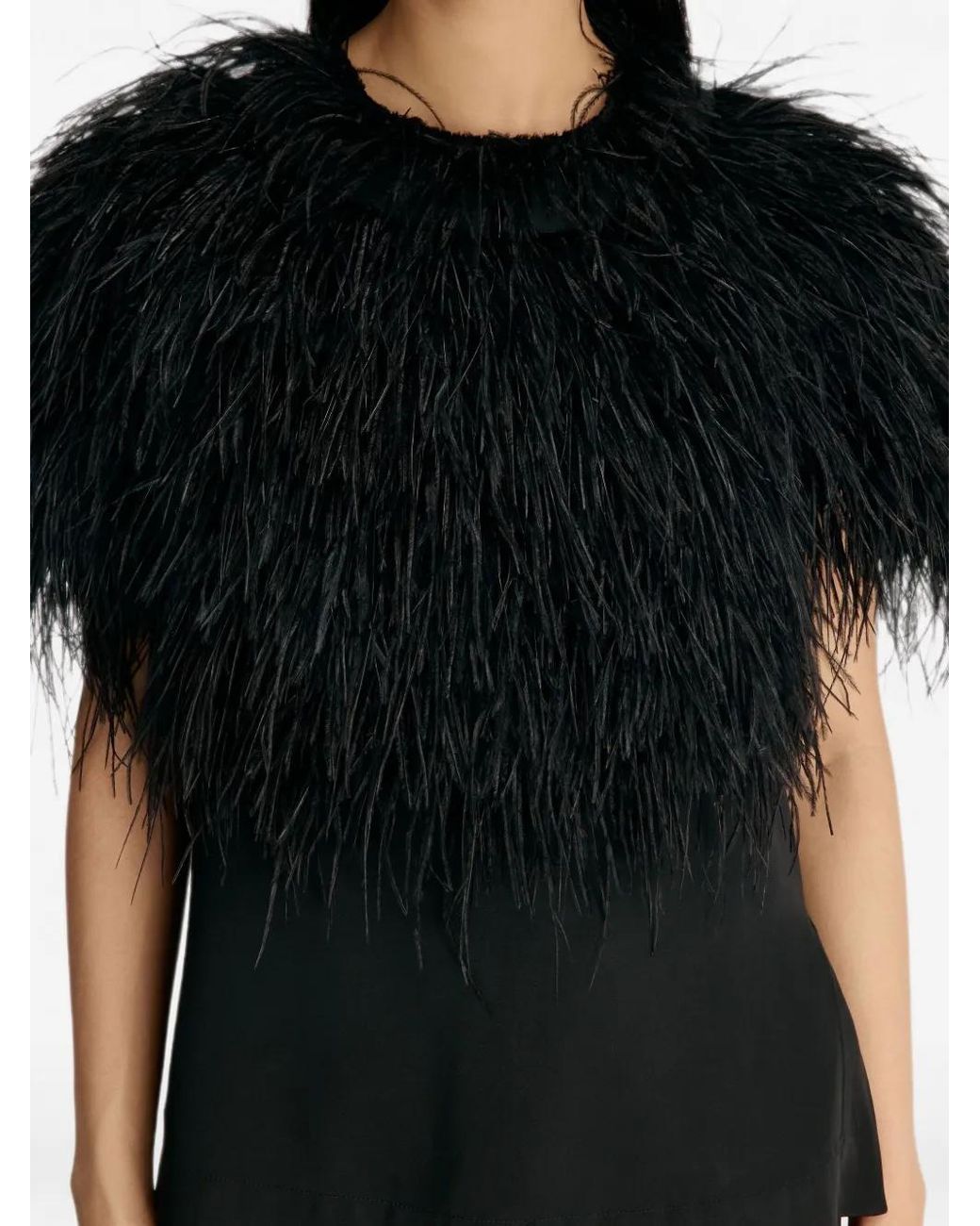 Loulou de Saison Black Iona Feather-Trim Blouse
