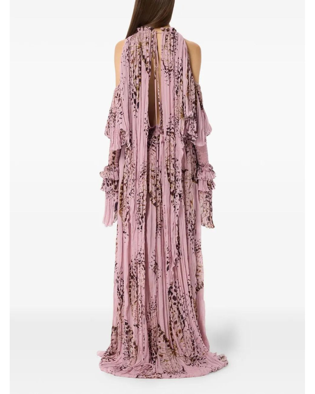 Blumarine Pink Butterfly-Print Ruffled ,Axi Dress