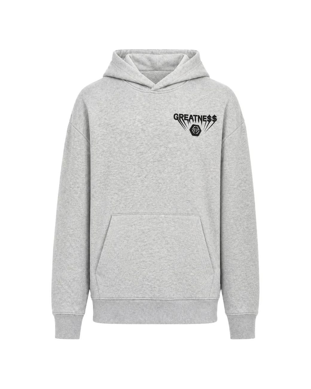 Philipp Plein Gray Fleece Hoodie Greatness for men