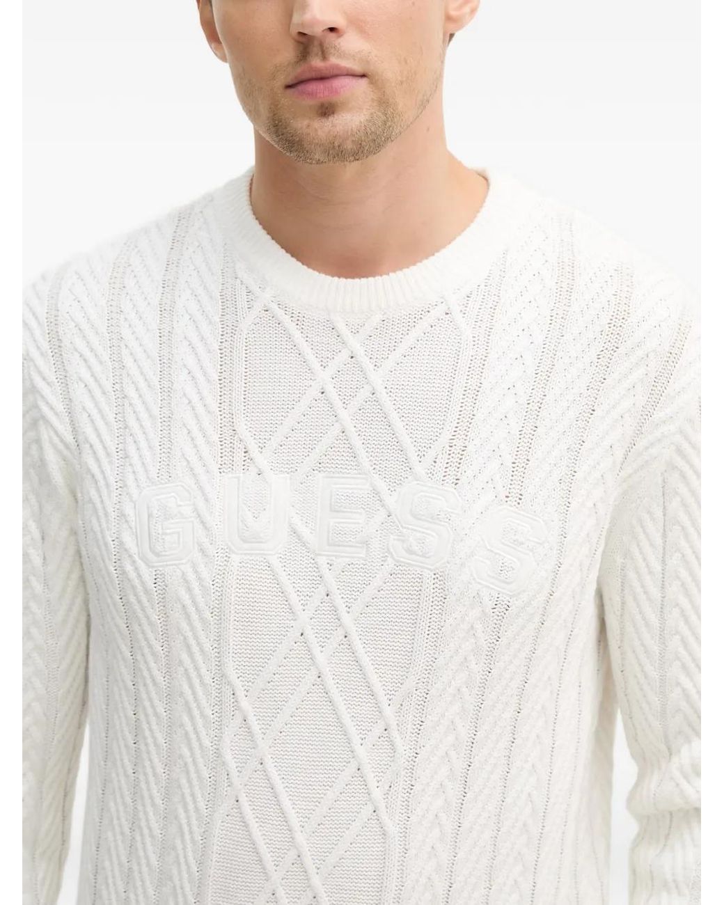 Guess White Konrad Textured-Knit Sweater for men