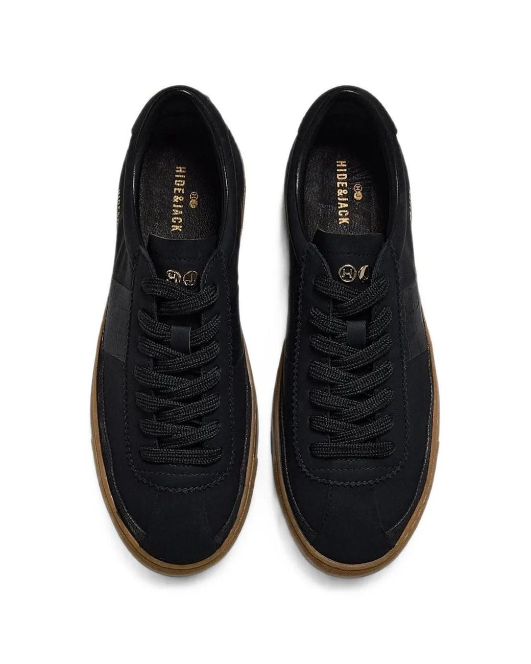 HIDE & JACK Black Crocodile-Effect Leather Sneakers