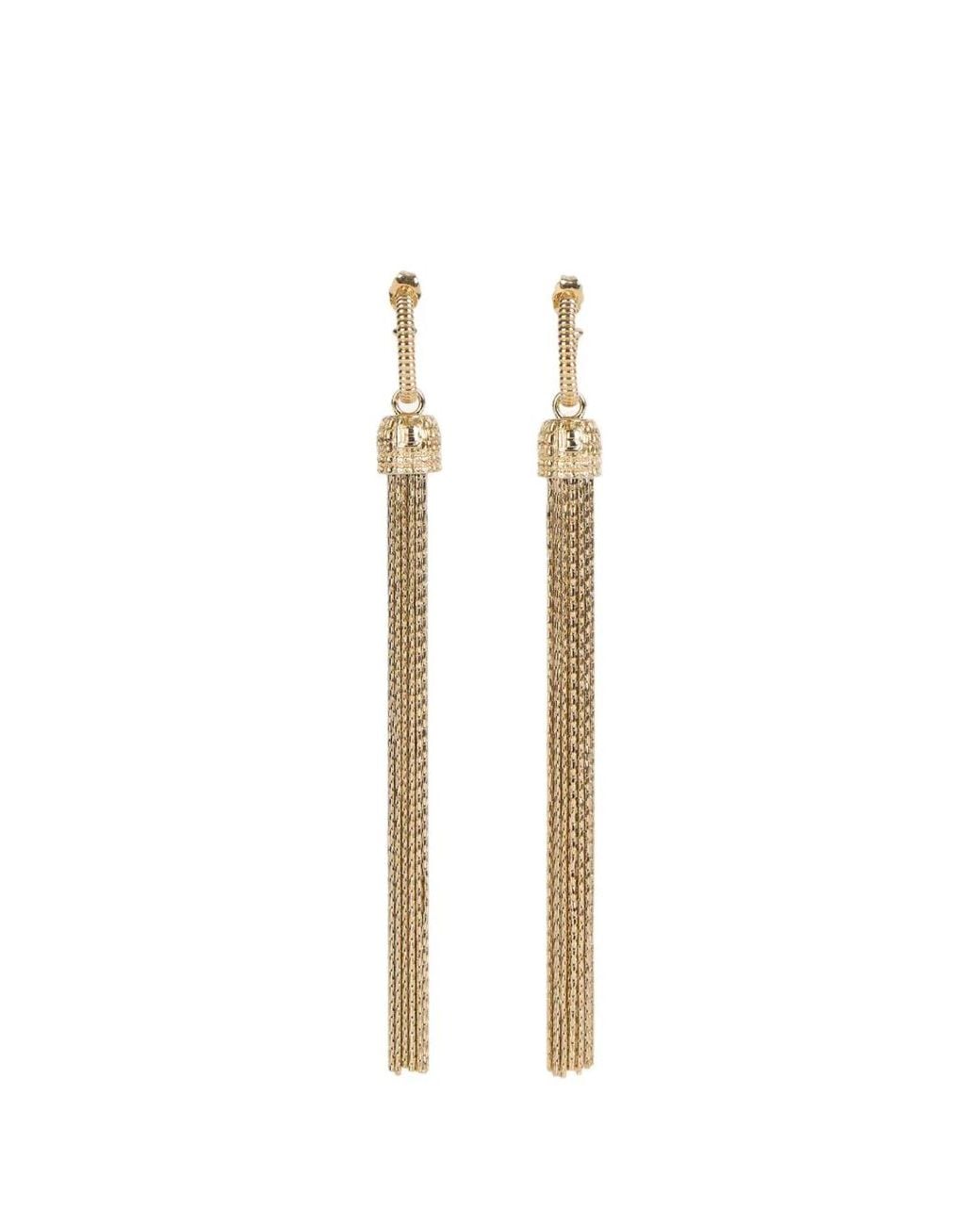 Balmain White Brass Tassel Earrings