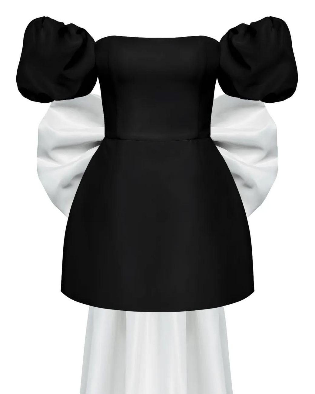 POST MERIDIEM Black Puff-Sleeve Bow Mini Dress