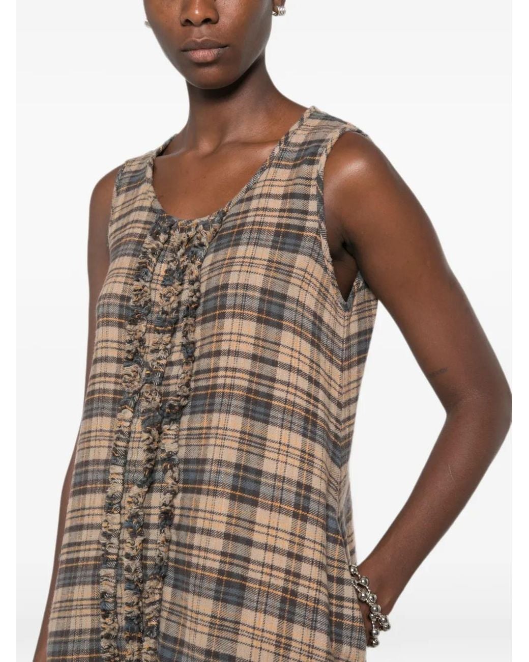 R13 Natural Sleeveless Midi With Ruffles Dress