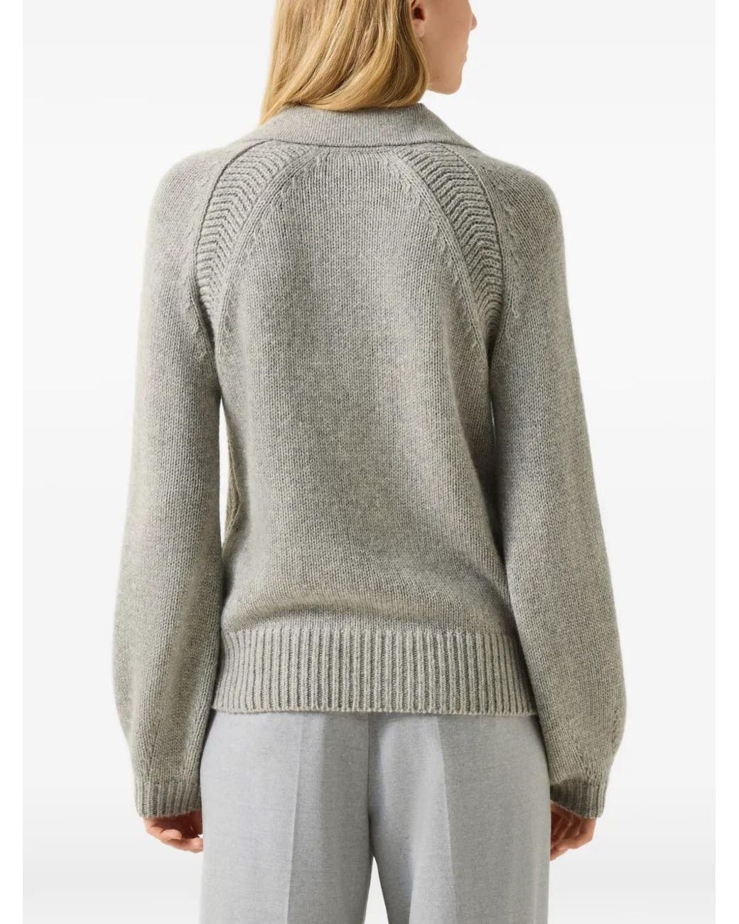 Bogner Gray Jordy Ribbed-Knit V-Neck Sweater