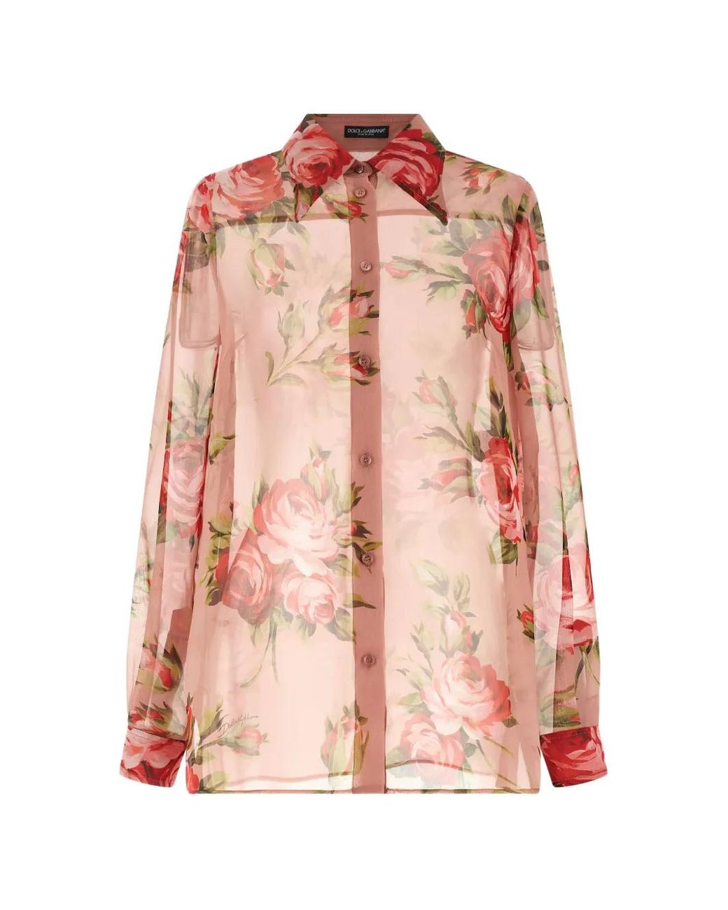 Dolce & Gabbana Pink Bouquet Rose Silk Shirt