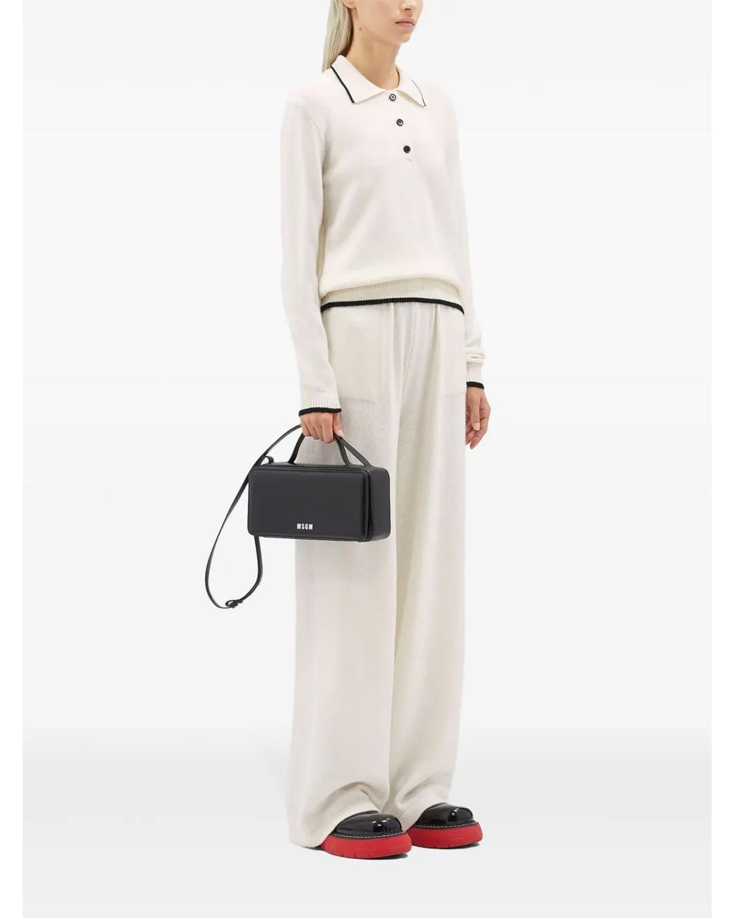 MSGM White Logo-Embroidered Wide-Leg Trousers