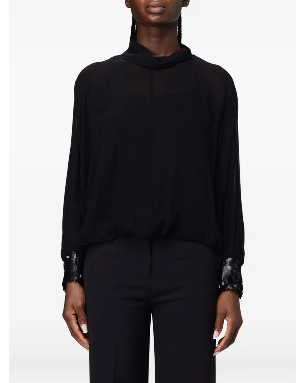 Hanita Black Sequin-Embellished High-Neck Top