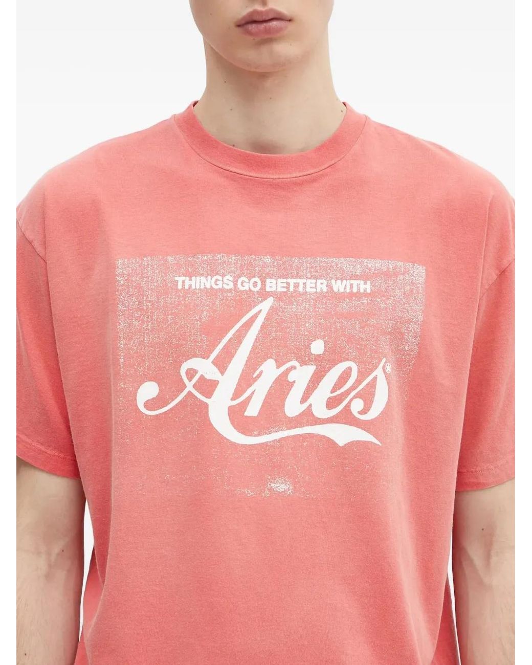 Aries Red Logo-Print T-Shirt