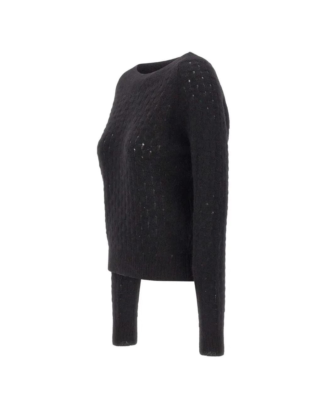 Gran Sasso Black Openwork-Knit Sweater