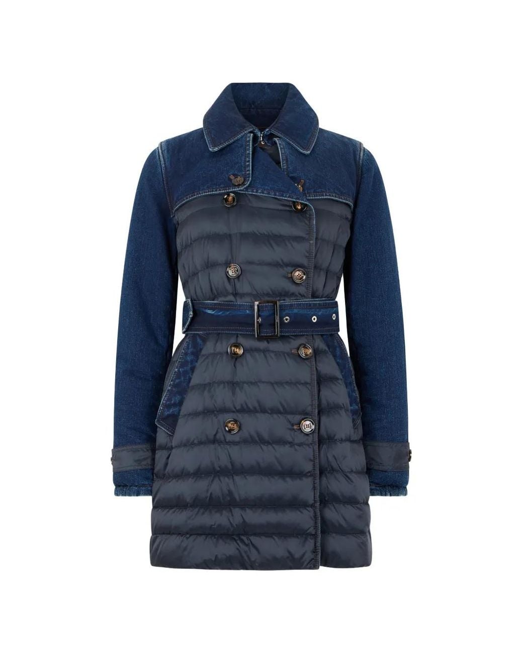 Moorer Blue Isella/Kn Quilted Double-Breasted Coat