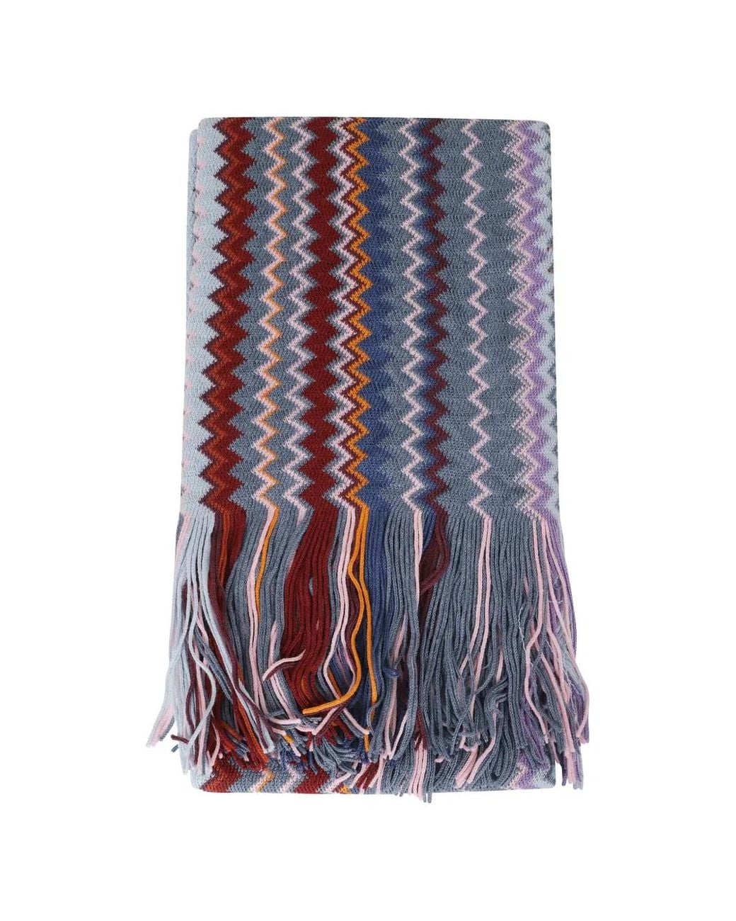 Missoni Gray Zigzag-Knit Fringed Scarf