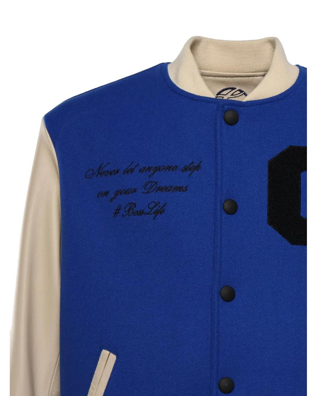 Giuliano Galiano Blue Leather-Sleeve Jacket for men