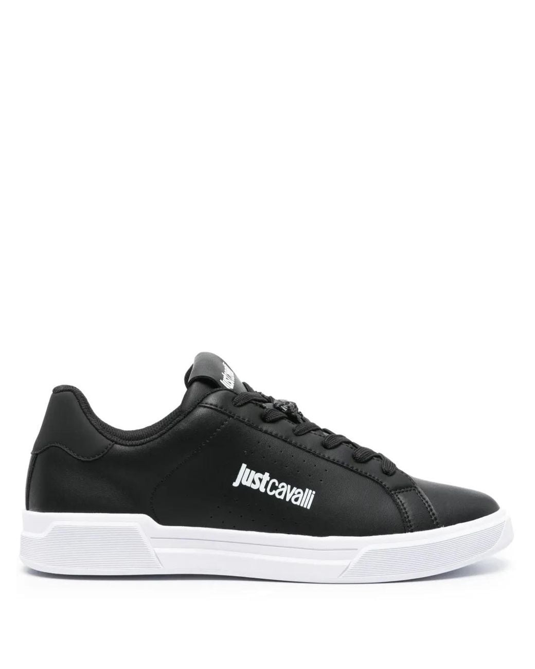 Just Cavalli Black Logo-Print Leather Sneakers for men