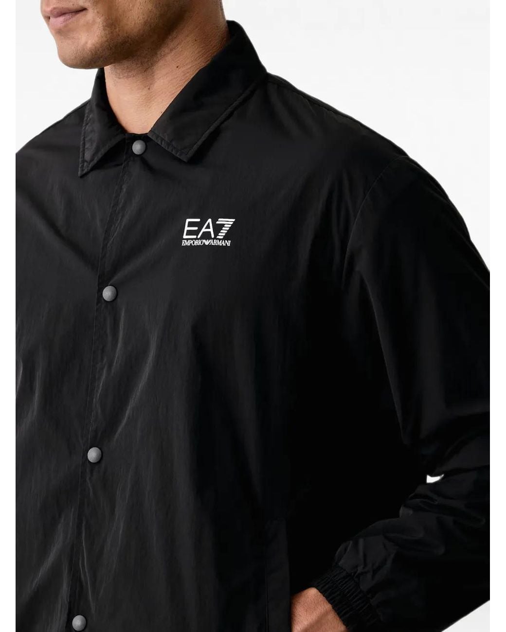 EA7 Black Logo-Print Press-Stud Jacket for men