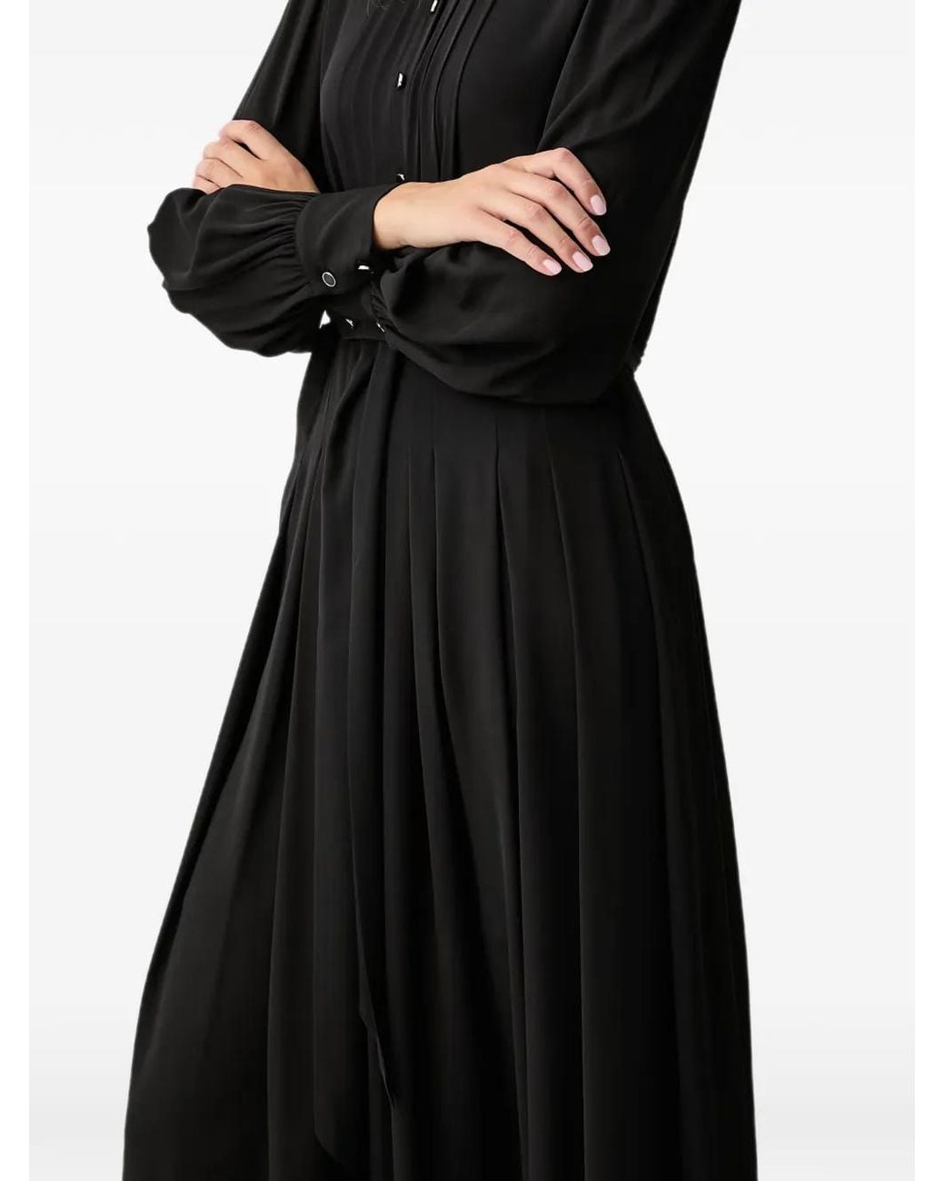 Fracomina Black Belted Pleated Midi Dress