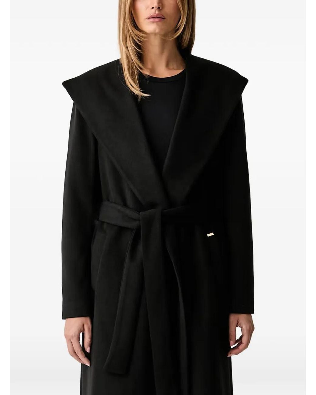 Fracomina Black Manteau Ceinturé À Capuche